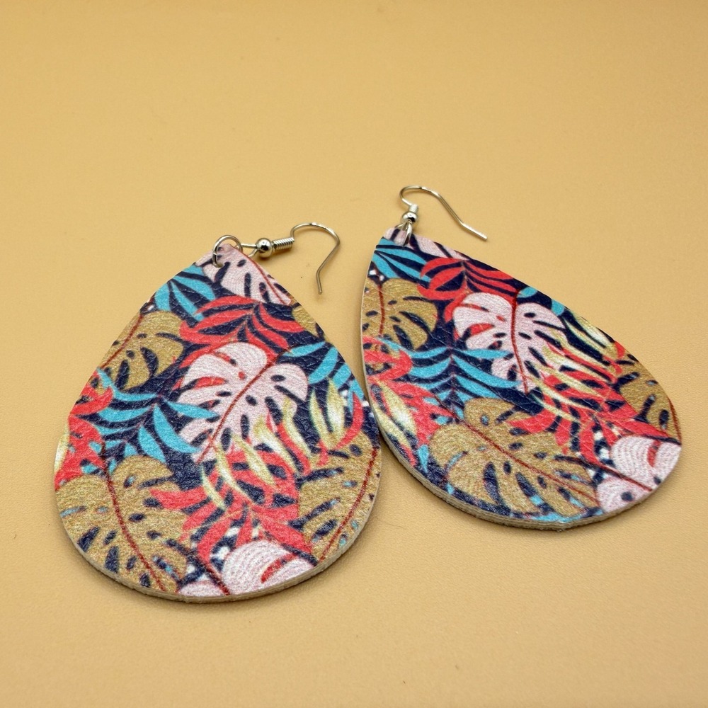 Tropical Leaf Teardrop Earrings Colorful Boho Statement Festival Drop Earrings